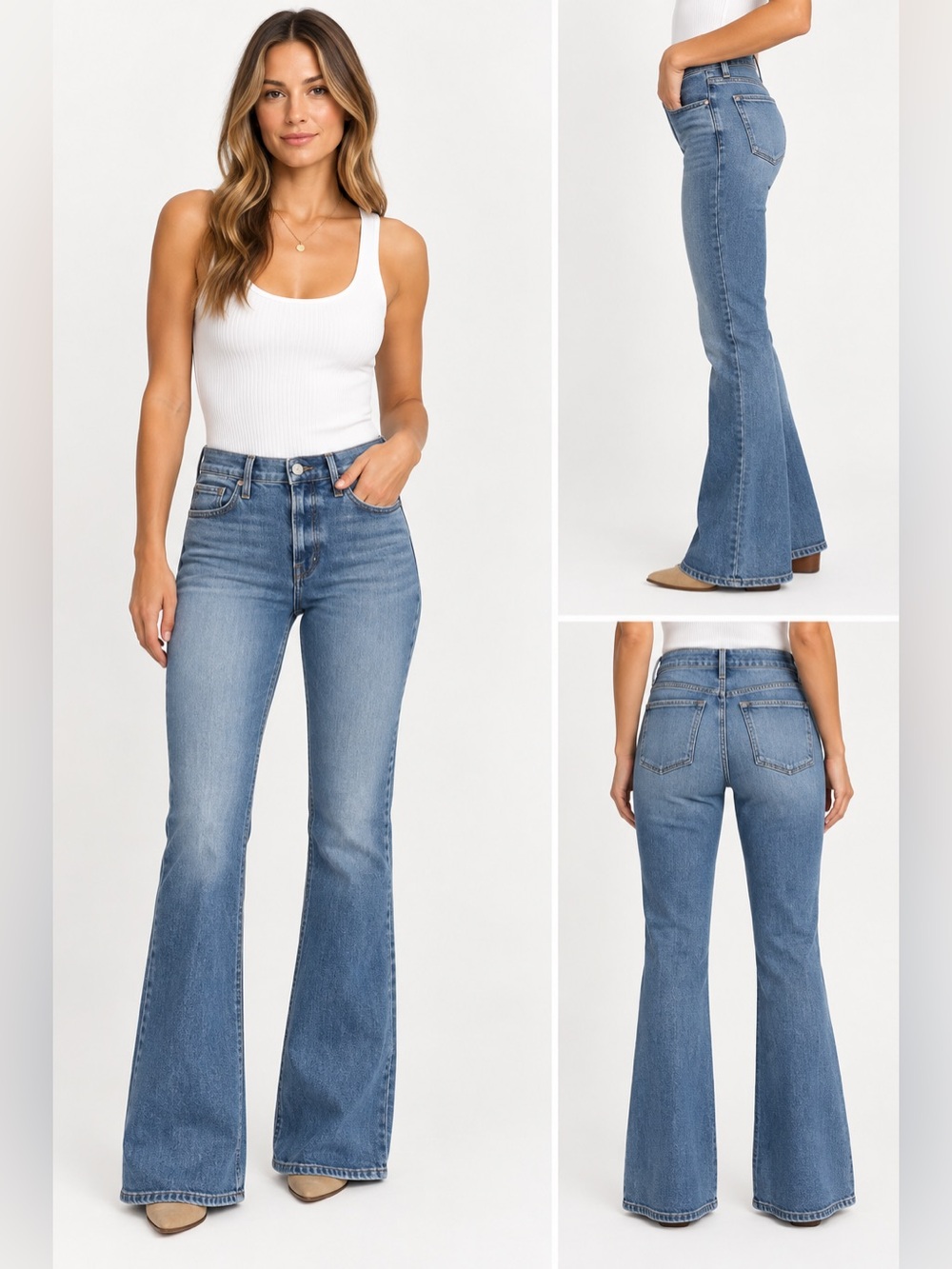 FRAME Le High Flare Tall Jeans Size 26 Medium Wash High Rise Denim